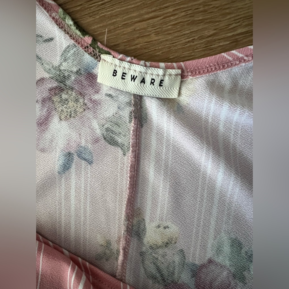 Pink Floral Striped Sleeveless Dress, size M - Picture 3 of 7